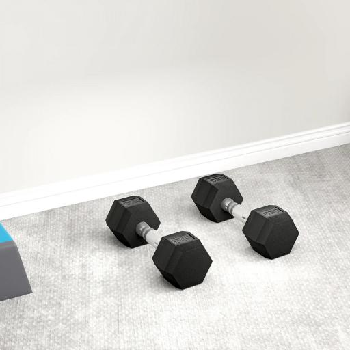 Juego de Mancuernas de 2x6kg con Barra de Conexión Metálica y Cabeza Hexagonal para Entrenamiento en Casa Negro y Plata [7]