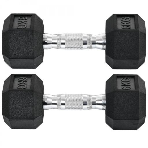 Juego de Mancuernas de 2x6kg con Barra de Conexión Metálica y Cabeza Hexagonal para Entrenamiento en Casa Negro y Plata [9]