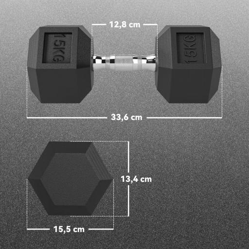 Set de 2 Mancuernas Hexagonales de 2 x 15 kg de Hierro Fundido Recubiertas en Goma para Entrenamiento en Casa Gimnasio [1]