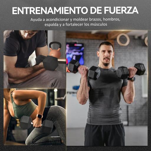 Set de 2 Mancuernas Hexagonales de 2 x 15 kg de Hierro Fundido Recubiertas en Goma para Entrenamiento en Casa Gimnasio [5]