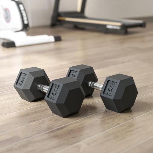 Set de 2 Mancuernas Hexagonales de 2 x 15 kg de Hierro Fundido Recubiertas en Goma para Entrenamiento en Casa Gimnasio [7]