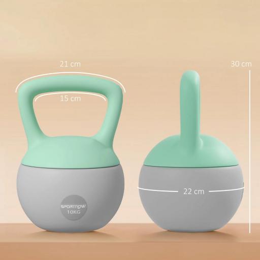 Pesa Rusa 10 kg Kettlebell Relleno de Arena Metálica Mango Antideslizante para Entrenar en Casa 21x21x30cm Verde y Gris [1]