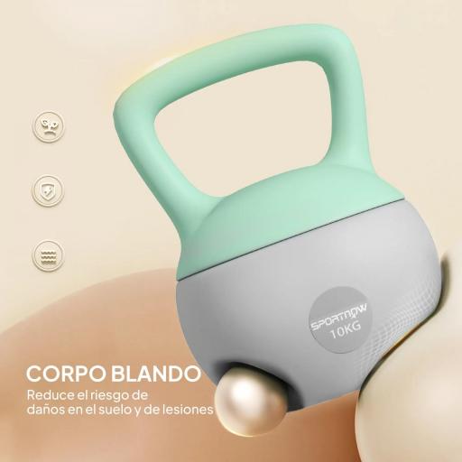 Pesa Rusa 10 kg Kettlebell Relleno de Arena Metálica Mango Antideslizante para Entrenar en Casa 21x21x30cm Verde y Gris [5]