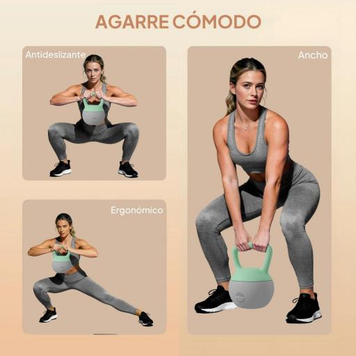 Pesa Rusa 10 kg Kettlebell Relleno de Arena Metálica Mango Antideslizante para Entrenar en Casa 21x21x30cm Verde y Gris [3]