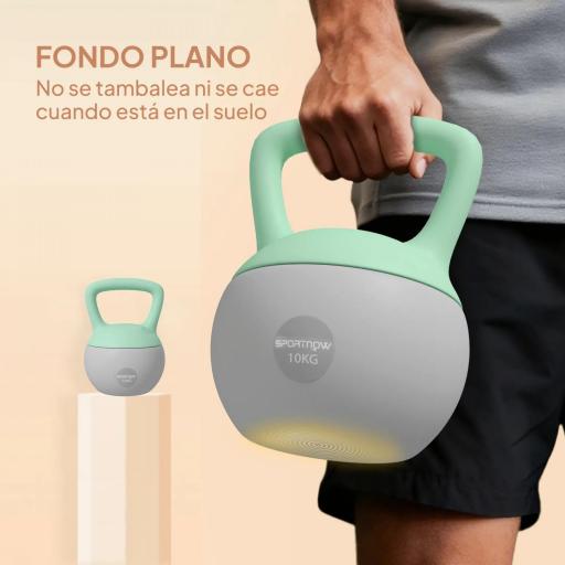 Pesa Rusa 10 kg Kettlebell Relleno de Arena Metálica Mango Antideslizante para Entrenar en Casa 21x21x30cm Verde y Gris [2]