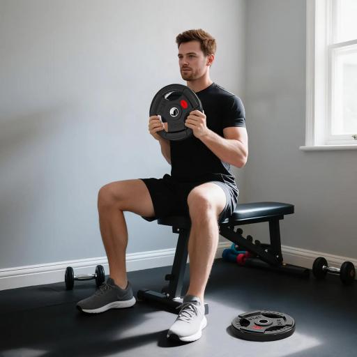 Discos Pesas Olímpicos Agujero Ø50 mm 2x15 kg con Anillo Interior de Acero Triple Agarre para Mancuernas y Barras Negro