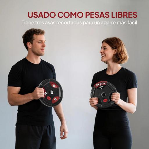 Discos Pesas Olímpicos Agujero Ø50 mm 2x15 kg con Anillo Interior de Acero Triple Agarre para Mancuernas y Barras Negro [4]