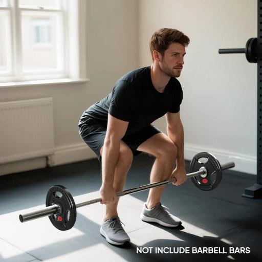 Discos Pesas Olímpicos Agujero Ø50 mm 2x15 kg con Anillo Interior de Acero Triple Agarre para Mancuernas y Barras Negro [7]