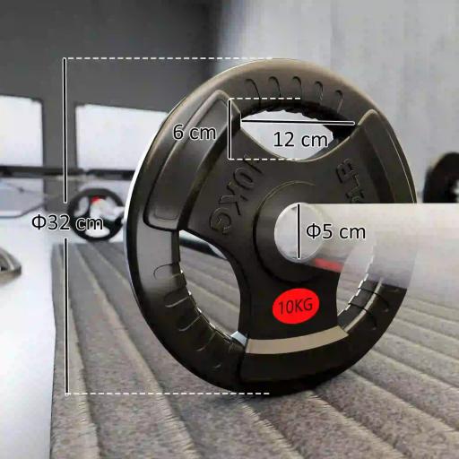 Discos Pesas Olímpicos Agujero Ø50 mm 2x10 kg con Anillo Interior de Acero Triple Agarre para Mancuernas y Barras Negro [1]