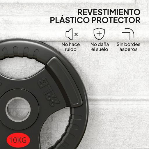 Discos Pesas Olímpicos Agujero Ø50 mm 2x10 kg con Anillo Interior de Acero Triple Agarre para Mancuernas y Barras Negro [3]