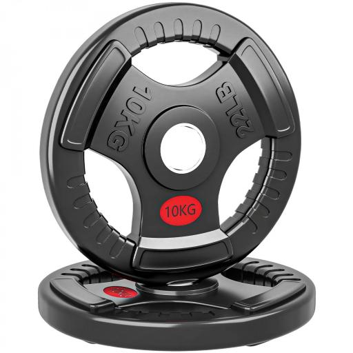 Discos Pesas Olímpicos Agujero Ø50 mm 2x10 kg con Anillo Interior de Acero Triple Agarre para Mancuernas y Barras Negro [8]