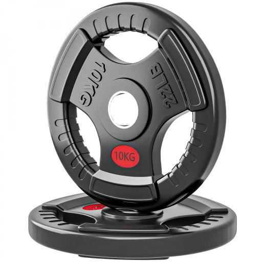 Discos Pesas Olímpicos Agujero Ø50 mm 2x10 kg con Anillo Interior de Acero Triple Agarre para Mancuernas y Barras Negro [9]