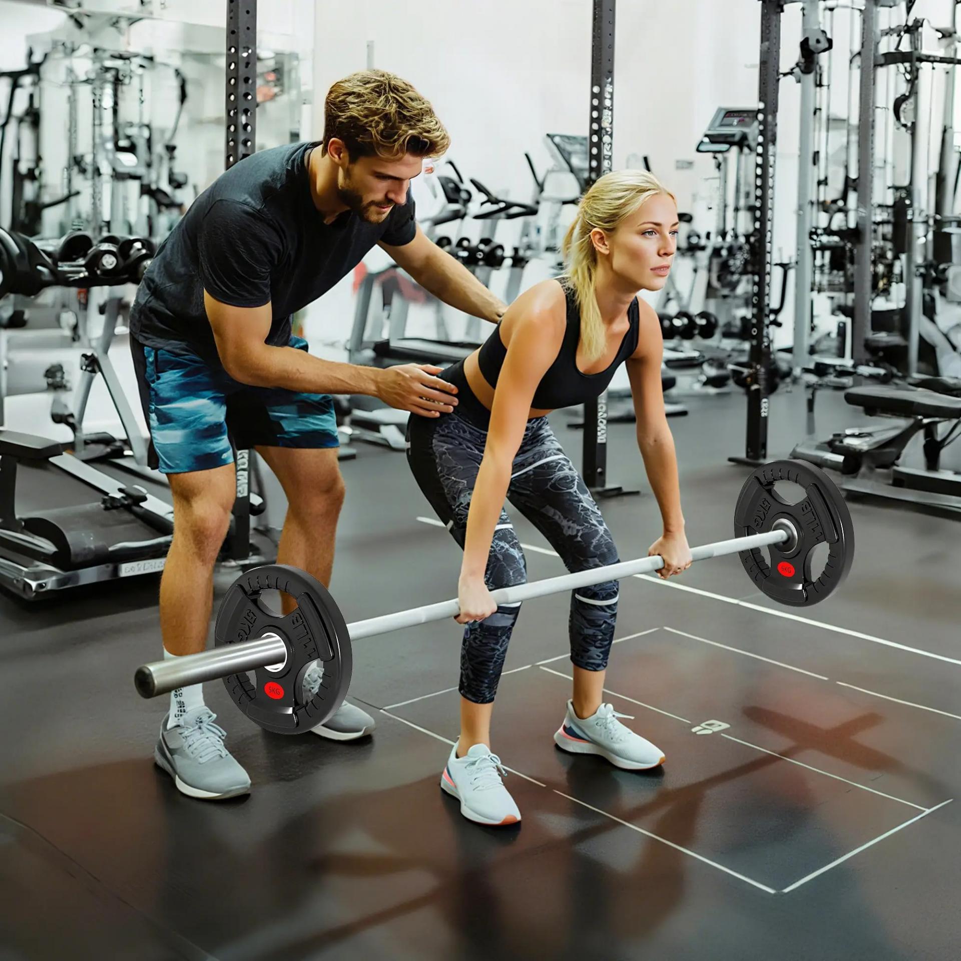 Discos Pesas Olímpicos Agujero Ø50 mm 2x5 kg con Anillo Interior de Acero y Triple Agarre para Mancuernas y Barras Negro