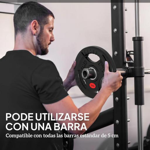 Discos Pesas Olímpicos Agujero Ø50 mm 2x5 kg con Anillo Interior de Acero y Triple Agarre para Mancuernas y Barras Negro [5]