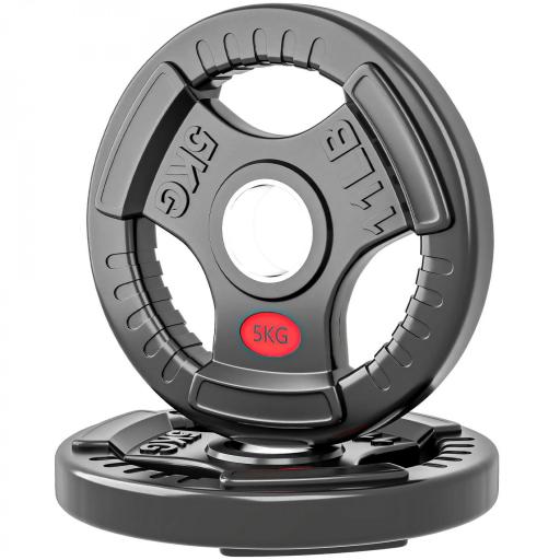 Discos Pesas Olímpicos Agujero Ø50 mm 2x5 kg con Anillo Interior de Acero y Triple Agarre para Mancuernas y Barras Negro [9]