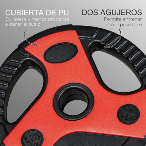 Juego de Barra de Pesas con 6 Discos de Diferentes Pesos para Entrenamiento de Fuerza Ø27x140 cm Negro y Rojo [3]