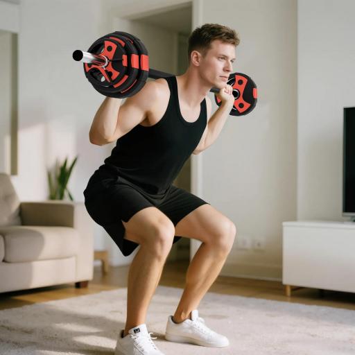 Juego de Barra de Pesas con 6 Discos de Diferentes Pesos para Entrenamiento de Fuerza Ø27x140 cm Negro y Rojo [6]