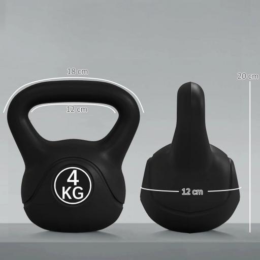 Pesa Rusa de 4 kg Kettlebell Relleno de Arena con Mango Ancho y Base Plana para Entrenamiento 18x12x20 cm Negro [4]