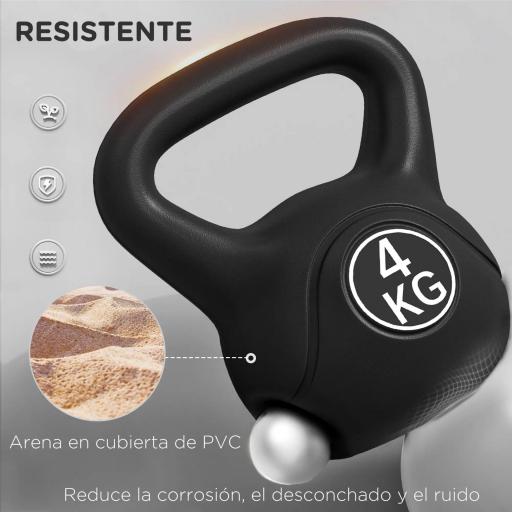 Pesa Rusa de 4 kg Kettlebell Relleno de Arena con Mango Ancho y Base Plana para Entrenamiento 18x12x20 cm Negro [1]