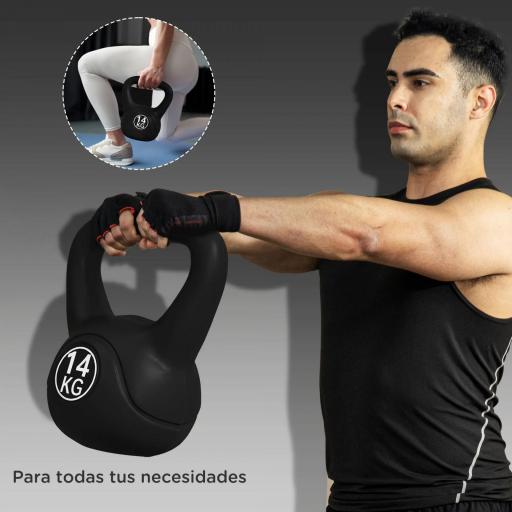 Pesa Rusa de 4 kg Kettlebell Relleno de Arena con Mango Ancho y Base Plana para Entrenamiento 18x12x20 cm Negro [3]