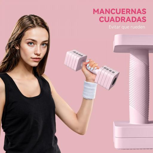 Juego de Mancuernas 10 kg con Mango Antideslizante y Diseño Cuadrado para Entrenamiento en Casa Gimnasio Rosa [5]