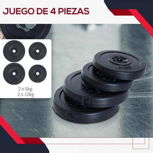 Juego de 4 Discos de Pesas de 2x5 kg y 2x10 kg Juego de Placas de Pesas con Agujero de Ø25 mm para Barra o Mancuernas Entrenamiento de Fuerza Levantamiento de Pesas Negro [2]