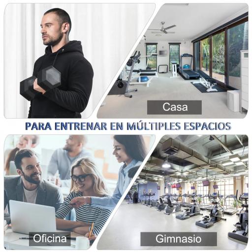 Mancuerna Hexagonal 15 KG con Barra de Conexión Metálica para Entrenamiento en Casa Gimnasio Oficina Negro y Plata [3]