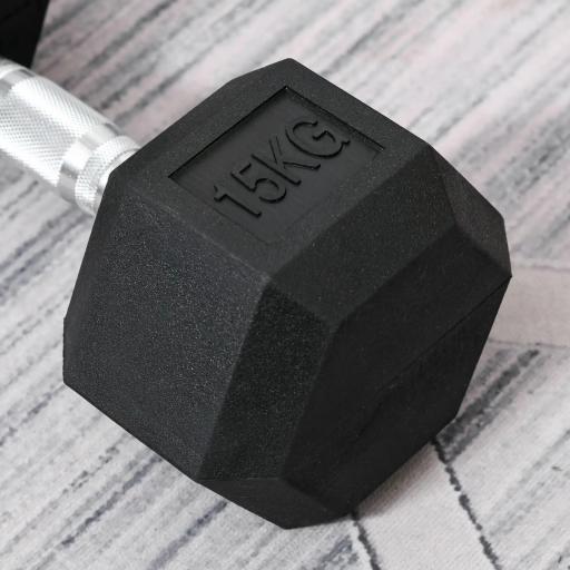 Mancuerna Hexagonal 15 KG con Barra de Conexión Metálica para Entrenamiento en Casa Gimnasio Oficina Negro y Plata [6]