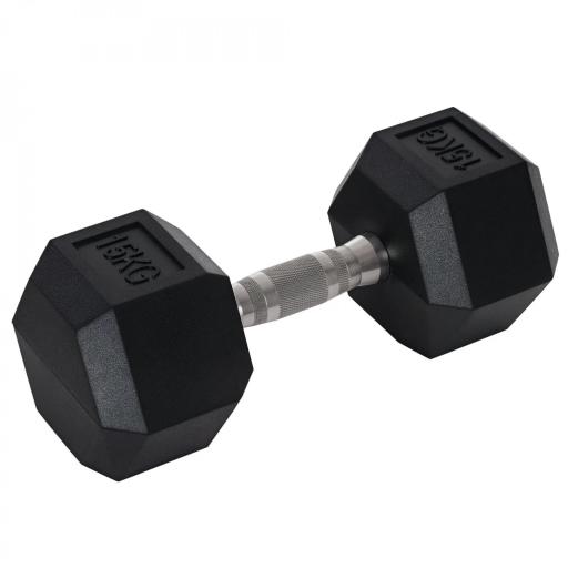 Mancuerna Hexagonal 15 KG con Barra de Conexión Metálica para Entrenamiento en Casa Gimnasio Oficina Negro y Plata [8]