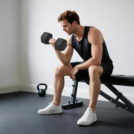 Mancuerna Hexagonal 20 kg de Hierro Fundido Pesas de Metal Recubiertas de Goma para Entrenamiento en Casa Gimnasio Negro