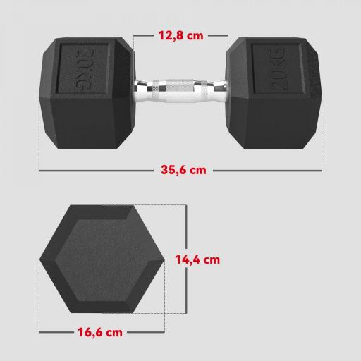 Mancuerna Hexagonal 20 kg de Hierro Fundido Pesas de Metal Recubiertas de Goma para Entrenamiento en Casa Gimnasio Negro [1]