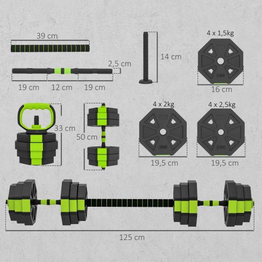 Juego de Mancuernas Ajustables 25 kg 4 en 1 como Kettlebell Barra Mancuernas Soporte para Flexiones para Gimnasio Casa [1]