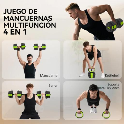 Juego de Mancuernas Ajustables 25 kg 4 en 1 como Kettlebell Barra Mancuernas Soporte para Flexiones para Gimnasio Casa [2]