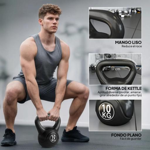 Pesa Rusa de 10 kg Kettlebell Relleno de Arena con Mango Ancho Antideslizante para Entrenamiento 25x19x28 cm Negro [3]
