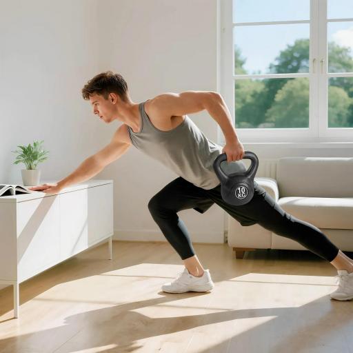 Pesa Rusa de 10 kg Kettlebell Relleno de Arena con Mango Ancho Antideslizante para Entrenamiento 25x19x28 cm Negro [6]