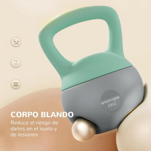 Pesa Rusa 8 kg Kettlebell Relleno de Arena Metálica Mango Antideslizante para Casa 19x19x28 cm Verde y Gris [2]