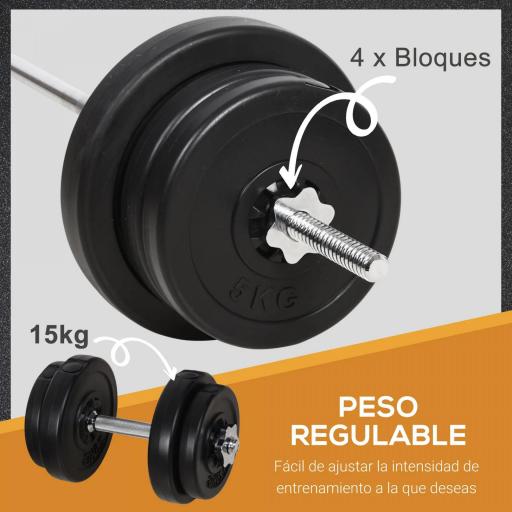 Juego de Pesas de 55 kg con Mancuernas y Barra Pesos Ajustables 2 en 1 con Discos Barra de 170 cm para Culturismo Entrenamiento Fitness en Hogar Gimnasio Negro [5]