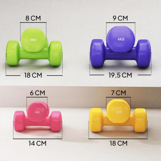 Juego de 8 Mancuernas Hexagonales 20 KG de 4 Pares 4 kg 3 kg 2 kg 1 kg Mancuernas de Neopreno con Revestimiento Antideslizantes Pesas para Gimnasio en Casa Ejercicio Entrenamiento Multicolor [1]