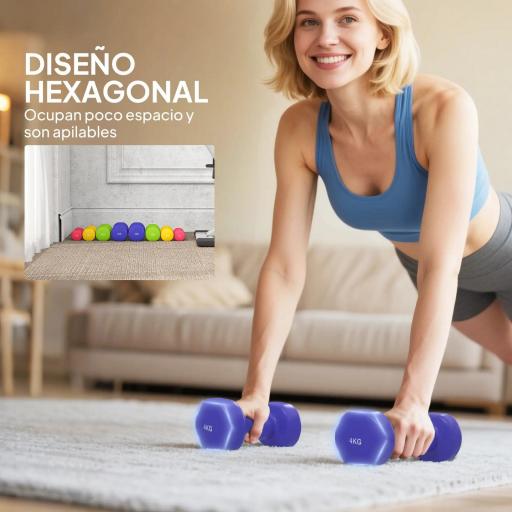 Juego de 8 Mancuernas Hexagonales 20 KG de 4 Pares 4 kg 3 kg 2 kg 1 kg Mancuernas de Neopreno con Revestimiento Antideslizantes Pesas para Gimnasio en Casa Ejercicio Entrenamiento Multicolor [2]