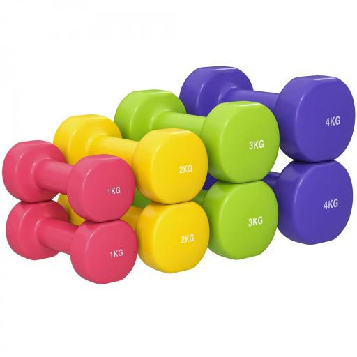 Juego de 8 Mancuernas Hexagonales 20 KG de 4 Pares 4 kg 3 kg 2 kg 1 kg Mancuernas de Neopreno con Revestimiento Antideslizantes Pesas para Gimnasio en Casa Ejercicio Entrenamiento Multicolor [8]