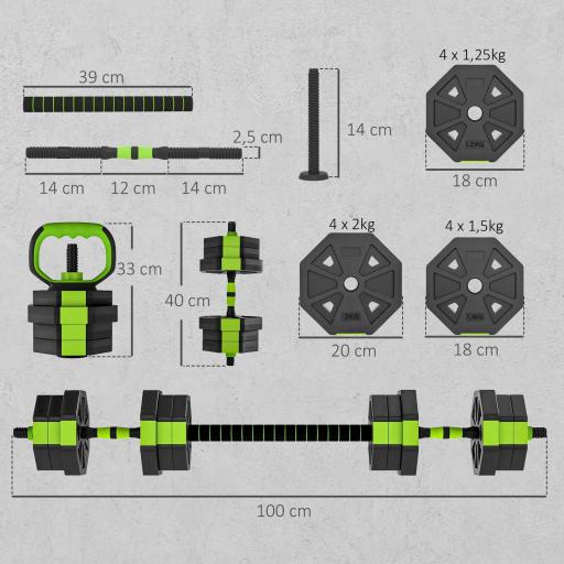 Juego de Mancuernas Ajustables 20 kg 4 en 1 como Kettlebell Barra Mancuernas Soporte para Flexiones para Gimnasio Casa [3]