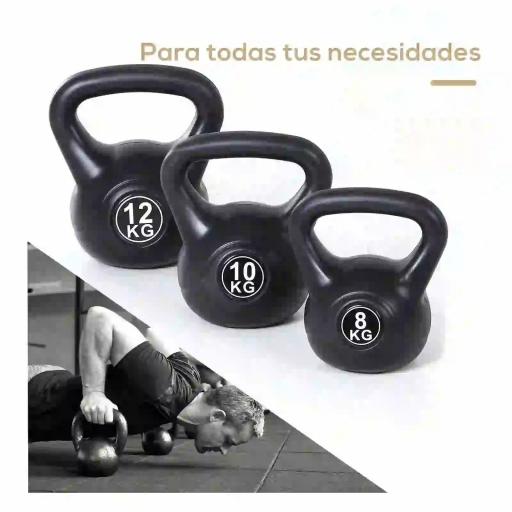 Pesa Rusa de 12 kg Kettlebell Relleno de Arena con Mango Ancho Antideslizante para Entrenamiento 27x21x31 cm Negro [4]