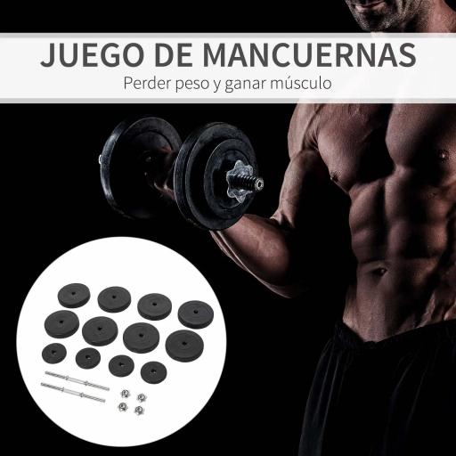 Juego de Mancuernas Ajustables con Barra de Conexión de Acero y Discos Desmontables 8x5 kg 4x1,5 kg Total 50 kg Negro [2]