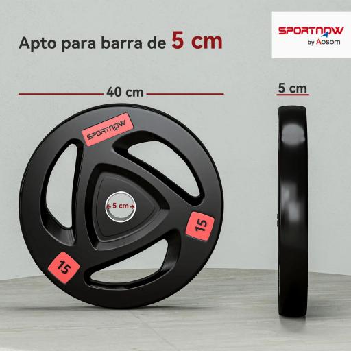Juego de 2 Discos de Pesas Olímpicos de 15 kg Agujero 50 mm de Hierro Fundido para Entrenamiento de Fuerza Negro [1]