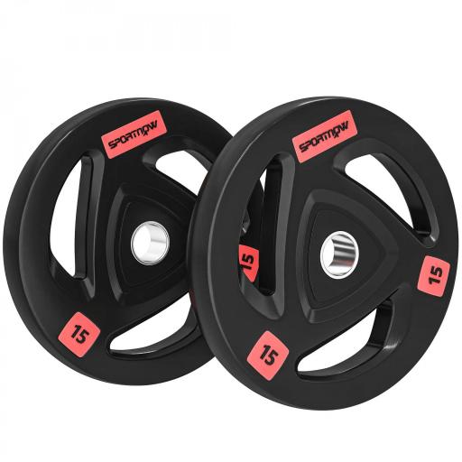 Juego de 2 Discos de Pesas Olímpicos de 15 kg Agujero 50 mm de Hierro Fundido para Entrenamiento de Fuerza Negro [8]