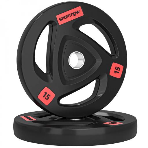 Juego de 2 Discos de Pesas Olímpicos de 15 kg Agujero 50 mm de Hierro Fundido para Entrenamiento de Fuerza Negro [9]