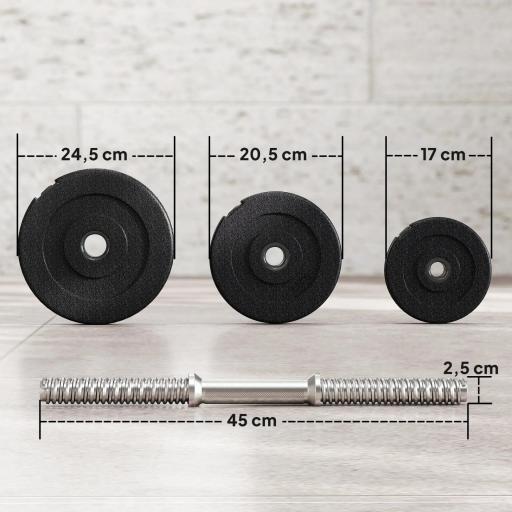 Juego de Mancuernas Pesas de Fitness Total 40 kg 4x5 kg 4x2,5 kg 4x1,5 kg Ajustable Profesionales Gimnasio Doméstico y Musculación con 2 Barras Ø25x450 mm Acero y Discos [1]