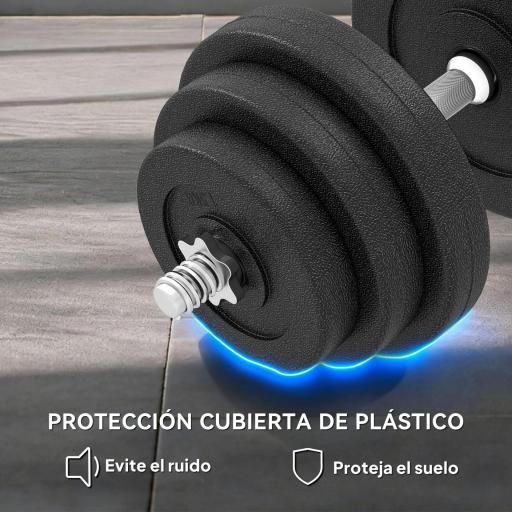 Juego de Mancuernas Pesas de Fitness Total 40 kg 4x5 kg 4x2,5 kg 4x1,5 kg Ajustable Profesionales Gimnasio Doméstico y Musculación con 2 Barras Ø25x450 mm Acero y Discos [4]