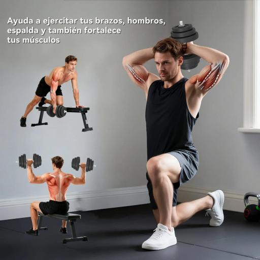 Juego de Mancuernas Pesas de Fitness Total 40 kg 4x5 kg 4x2,5 kg 4x1,5 kg Ajustable Profesionales Gimnasio Doméstico y Musculación con 2 Barras Ø25x450 mm Acero y Discos [7]