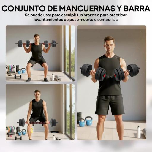 Juego de Mancuernas de 25 kg 2 en 1 de Dumbbell con Barras Conexión y Barra de Extensión Entrenamiento de Fuerza y Levantamiento de Pesas Negro [5]